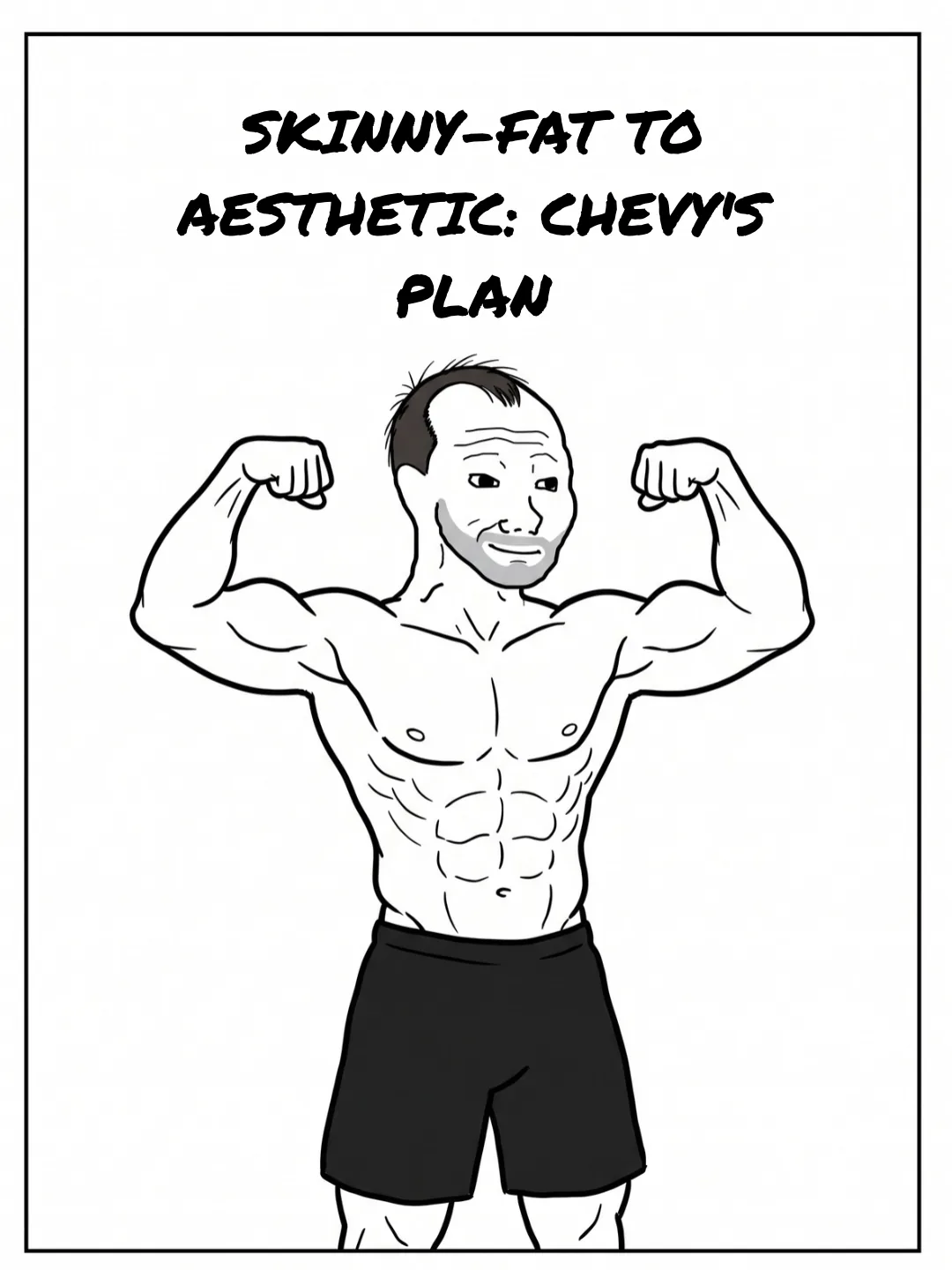 Cover of “Skinny-Fat to Aesthetic: Chevy’s Plan”, with Chevy shirtless flexing his biceps